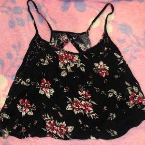 floral crop top with an open bacn